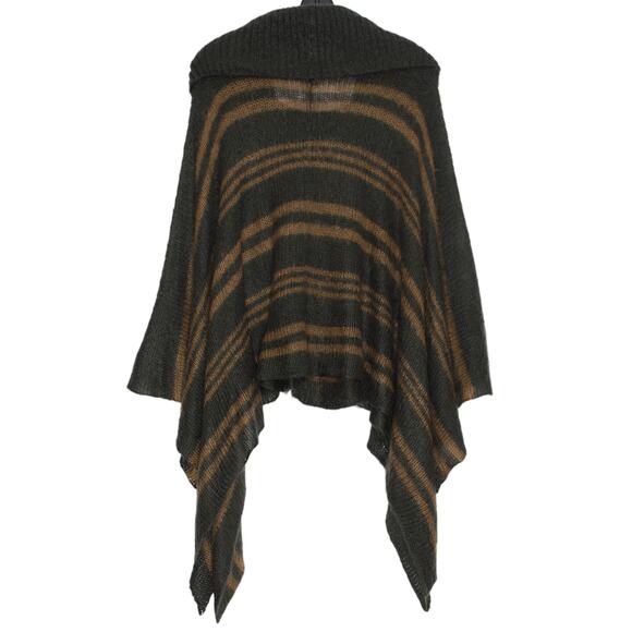 Wooden Ships Poncho Cowl Neck Mohair Wool Asymmetrical Boho Cozy Gray Brown M/L - Picture 2 of 6